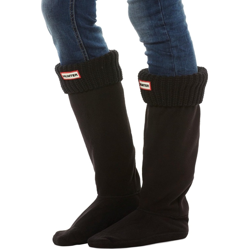 Hunter Boot Socks Tall Fleece Knit Cuff Large Black Rain Preppy Utility Fall - Picture 2 of 7
